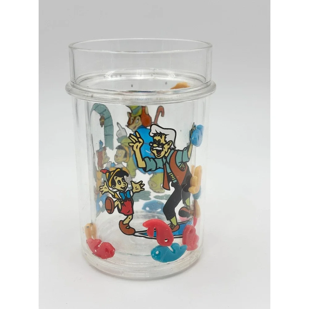 Vintage Disney Pinocchio Floating Fish Double Walled Acrylic Tumbler Cup 4.25in